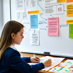 **

A student studying environmental management at a desk filled with colorful notes and diagrams, focused on a mind map illustrating "sustainable development," fully clothed, appropriate attire, safe for work, perfect anatomy, natural proportions, study environment, high quality, professional.

**
