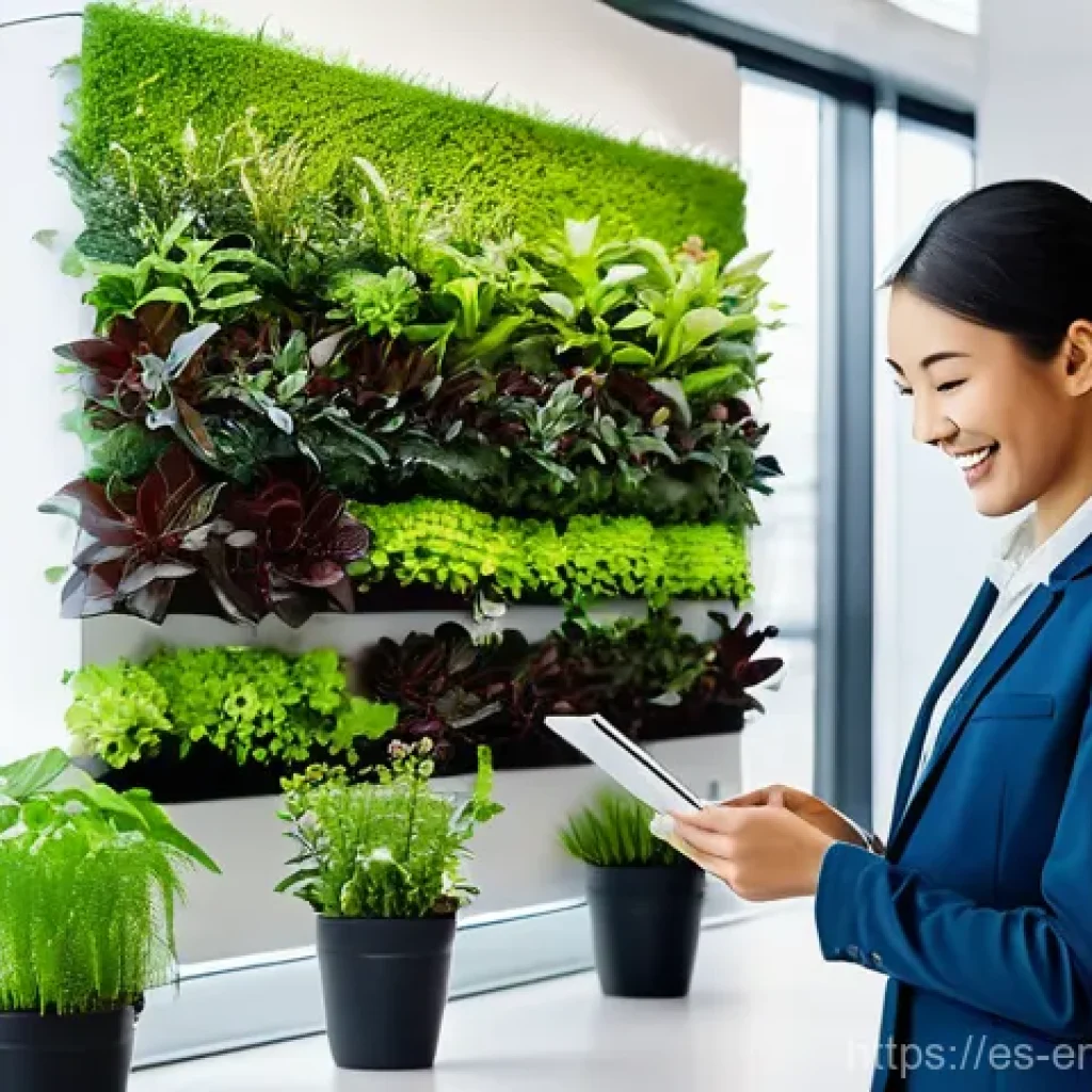 환경경영 관련 업무의 난이도 - **Prompt:** "A brightly lit, modern small-to-medium enterprise (SME) office interior, featuring larg...