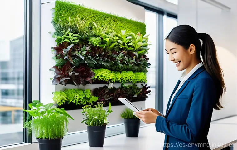 환경경영 관련 업무의 난이도 - **Prompt:** "A brightly lit, modern small-to-medium enterprise (SME) office interior, featuring larg...