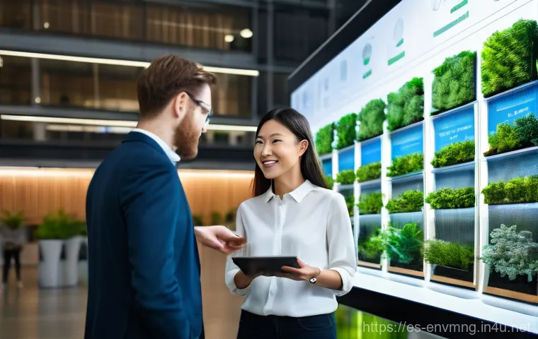환경경영 자격증 취득 후 직무 선택 - **Prompt:** An inspiring scene of an environmental educator, a woman in her late 30s with warm, appr...