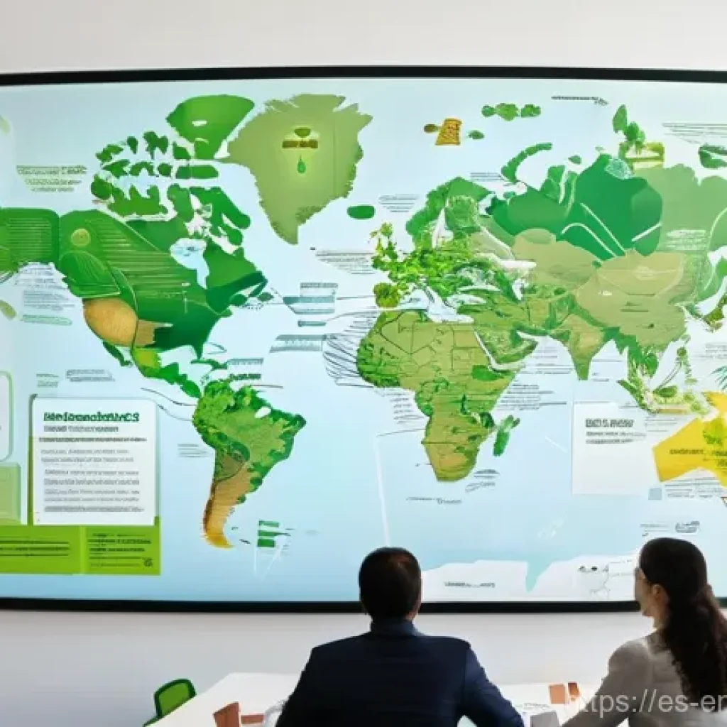 환경경영 이직을 위한 준비물 - **Green Niche Exploration at an Eco-Tech Hub**
    A vibrant, sunlit scene within a modern, biophili...
