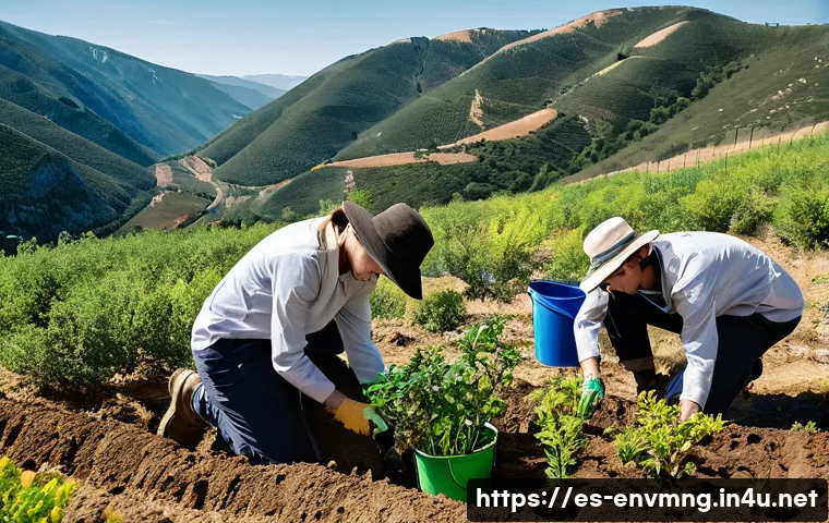 환경경영 자격증 취득을 위한 실습 - **Prompt:** A vibrant, sun-drenched scene showcasing a diverse team of environmentalists, aged 15 an...