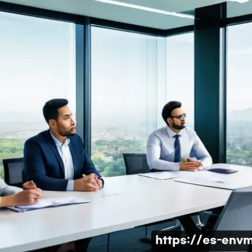 환경경영 이론과 실제 적용의 차이 - A modern corporate office setting in Mexico City, featuring a diverse group of professionals engaged...