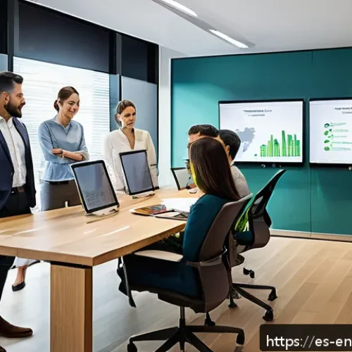 환경경영 전문가 커리어 개발 - A professional environmental manager leading a diverse team meeting in a modern office with green de...