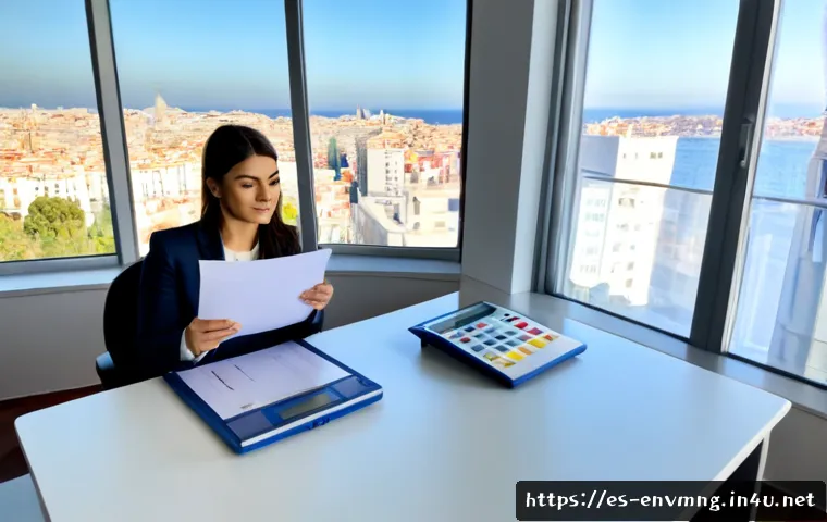 Home 17 환경경영 이직 시 고려할 점 - Photorealistic environmental management professional in a bright modern office in Madrid, comparing ...